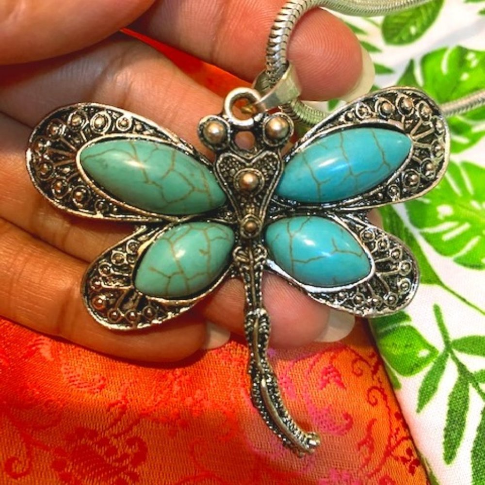 Turquoise Dragonfly Pendant Necklace - Women Jewelry